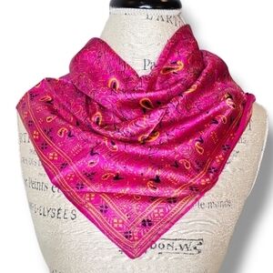 Pink Paisley Print Silk Hand Rolled Square Scarf - OS